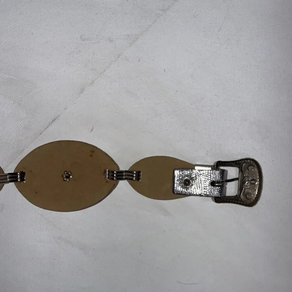 Vintage Y2K Silver Tone Stamped Metal‎ Boho Western Rodeo Concho Style Belt